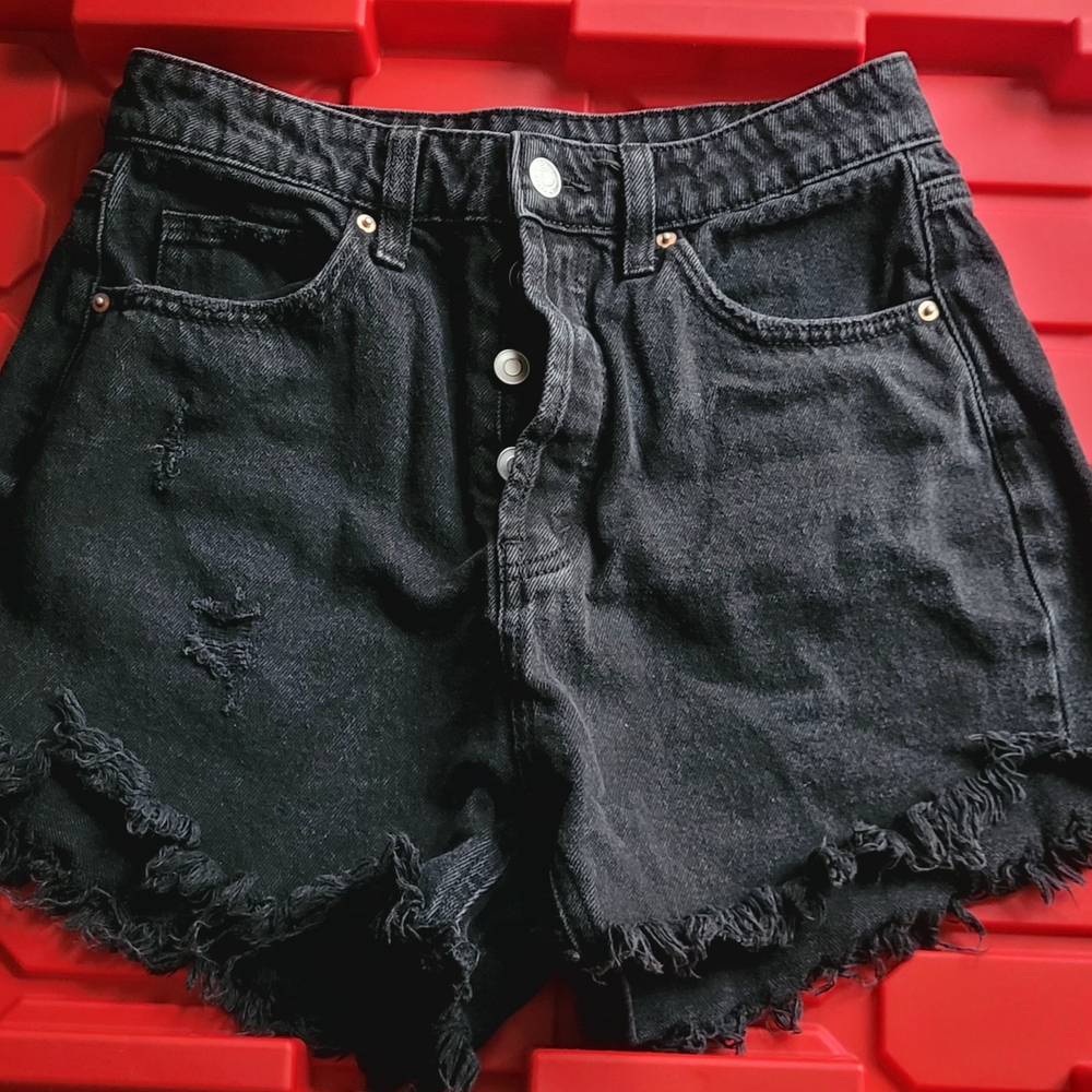 Black Distressed Denim Shorts